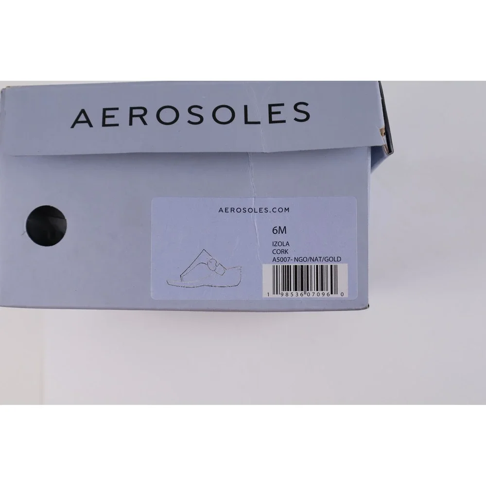 Aerosoles Wedge Sandals Izola Cork Gold Thong Size 6 Natural NWT
